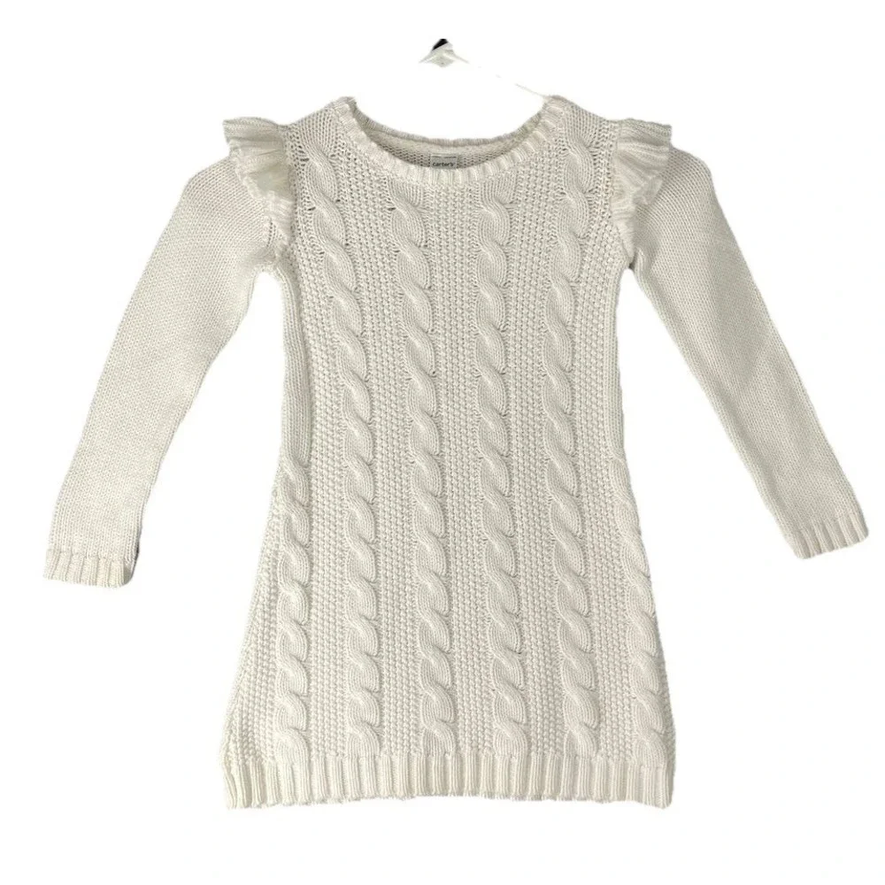 Carter's Little Girls Cable Knit Sweater Dress Sz 4T Ivory Cream Preppy‎ Clean